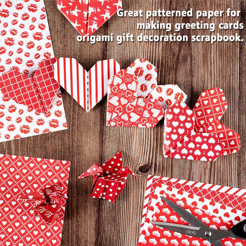 Whaline 60 Sheet Valentine Pattern Paper Set Double-Sided Red Heart Lip Stripe Pattern Premium Specialty Origami Paper for Card Making Die Cuts Sc...