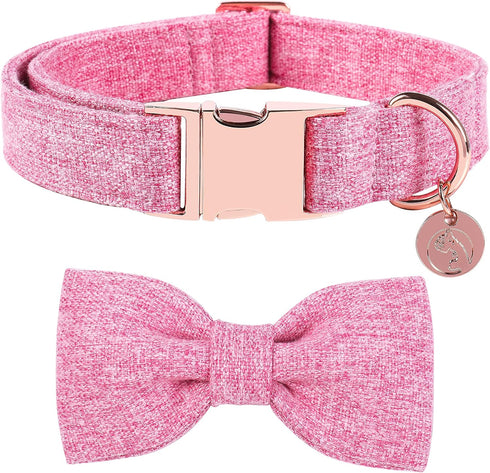 DOGWONG Hemp Cotton Dog Collar with Bow, Pink Pet Collar Durable Adjustable Girl Puppy Collar for Small Medium Large Dogs...