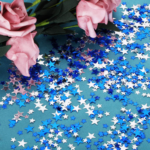 Hestya 60g Star Confetti Glitter Table Confetti Metallic Foil Stars for Party Wedding Festival Decorations(Blue Silver,10mm and 6mm)...
