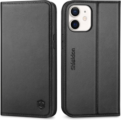 SHIELDON Case for iPhone 12 Mini 5G Genuine Leather Wallet Flip Magnetic Cover RFID Blocking Credit Card Holder Kickstand TPU Shockproof Case Comp...
