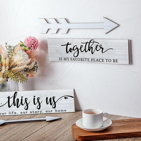 Jetec 4 Pcs Wooden Arrow Wall Decor This is Us Our Life Rustic Family Signs for Home Wall Decor Home Wooden Hanging Sign for Farmhouse Living Room...