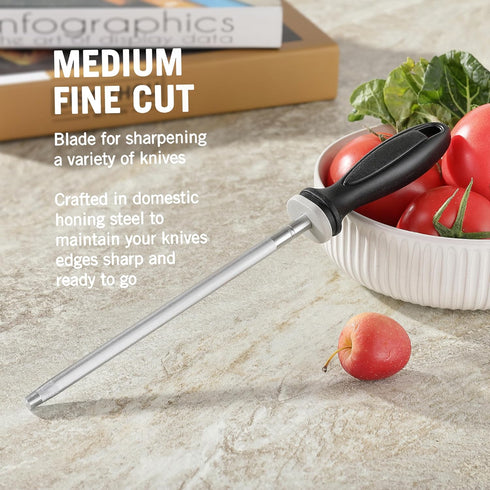 Knife Sharpener Rod, Little Cook 12 inch Knife Sharpening Steel, Knife Sharpening Rod with Ergonomic PP Handle (black)...