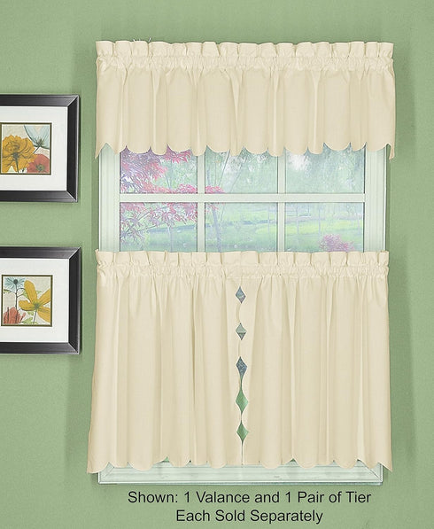Today's Curtain, Orleans Scallop Curtain, Ecru 30" Tier Pair and Tieback, 60" W x 30" L, Ecru...