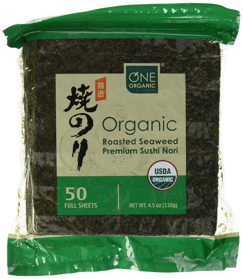 ONE ORGANIC Sushi Nori Premium Roasted Organic Seaweed (50 Full Sheets)...