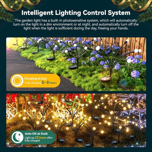 Solar Garden Lights 2-Pack 16 LEDs with Two Light Modes, Firefly Garden Lights Solar Outdoor, Swinging Garden Lights Solar Powered Waterproof for ...