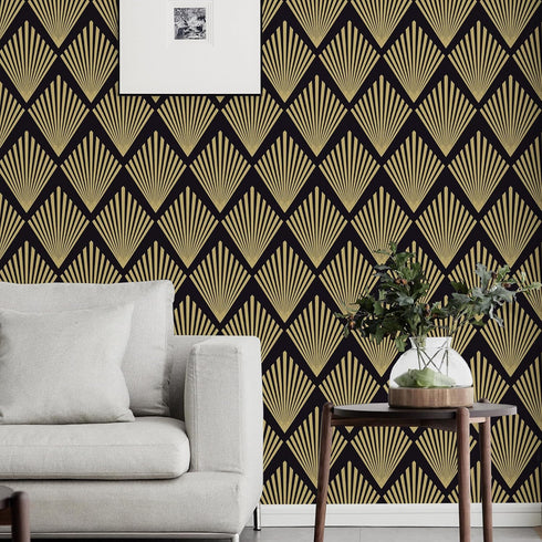 Black Geometric Wallpaper Peel and Stick Modern Contact Paper for cabinet Boho Black and Gold Wallpaper for bedroom Self Adhesive Removable Wallpa...