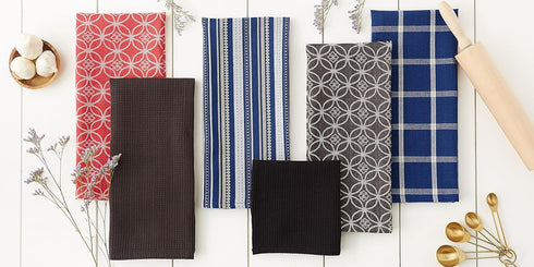 DII Assorted Woven Kitchen Set, Dishtowel, 18x28, Dishcloth, 13x13, Nautical Blue, 5 Piece...