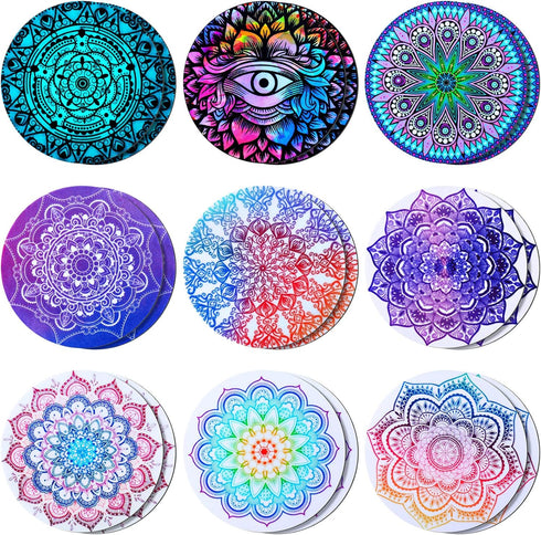 Weewooday 18 Pcs Magnetic Phone Plates Car Metal Plate Mandala Flower Round Mount Holder with Adhesive for Phone Magnet, Magnetic Car Mounts Repla...