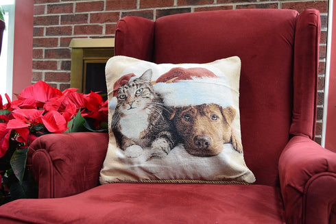 Tache 2 Piece Christmas Companions Cat Dog Holiday Festive Throw Pillow Cushion Covers...