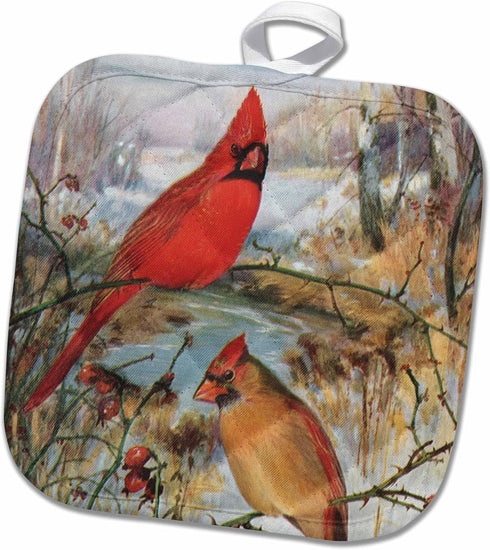 3D Rose A Pair of Cardinals Pot Holder, 8 x 8...