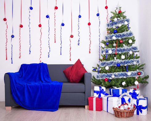 Christmas Tree Royal Blue Frost Tip Tinsel Garland Blue Silver Metallic Streamers Celebrate a Holiday Hanukkah Party Ceiling Hanging Decorations I...