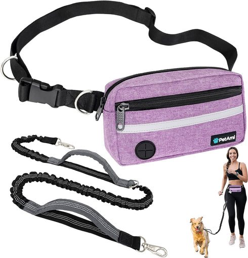 PetAmi Hands Free Dog Leash, Dog Running Leash Belt for Walking Jogging, Dog Waist Zipper Pouch Fanny Pack with Poop Bag Dispenser, Dual Padded Ha...