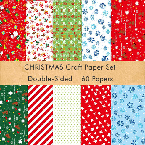 FEPITO 60 Sheets Christmas Pattern Paper Set, 14 x 21cm Decorative Paper for Card Making Scrapbook decoration, 10 Designs...