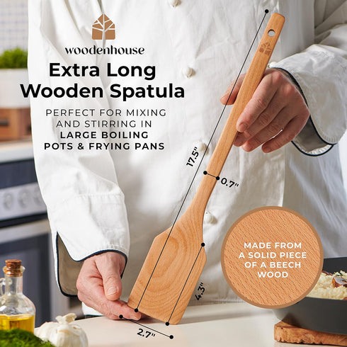 Long Wooden Spoon 17.5”– Crawfish Paddle, Wood Spatula for Cooking – Long Handled Beech Wood Spoon for Cajun Cooking, Mixing & Brewing – Heavy–Dut...