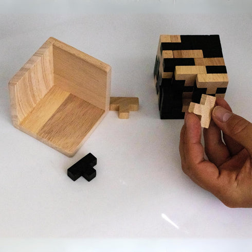 Wooden Brain Teaser Puzzle Cube: Cool Office Gadgets for Desk, Block Puzzles & Cube Puzzle for Adults and Teens | Educational Toy | 54 L-Shaped Pi...