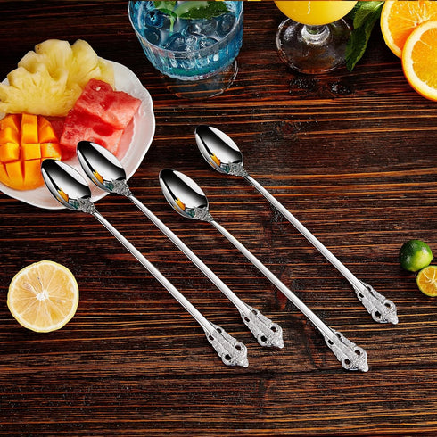 KEAWELL Luxurious 9 Inch Long Iced Tea Spoon Set - 4 Pieces - Gorgeous Design with Exceptional Mirror Polished Finish - 18/10 Stainless Steel- Per...