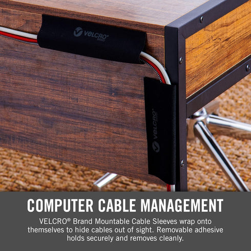 VELCRO Brand VEL-30797-USA Mountable Cable Sleeve | Cord Management Mounts on Walls, Desk or Entertainment Center | Removable Adhesive is Damage F...