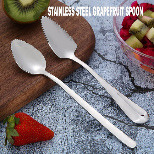 Stainless Steel Grapefruit Spoons Serrated Edge Grapefruit Spoon 2pcs Grapefruit and Dessert Spoon Kitchen Tools for Citrus Fruits Kiwi Lemon Appl...
