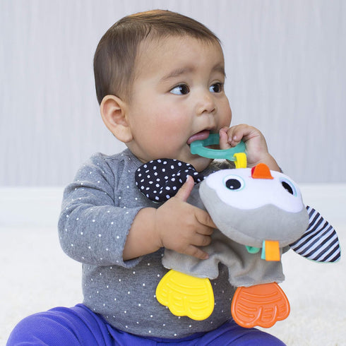 Infantino Cuddly Teether, Penguin Character, 3 Textured Teething Places to Soothe Sore Gums, BPA-Free Silicone, Soft Fabric Textures to Explore, C...