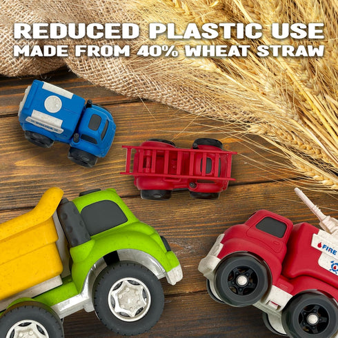 Zing Plantastic City Vehicles - Double Pack (Small Size) - Police Car and Ladder Truck - Made from 40% Wheat Straw Material – Pretend Play Toy for...
