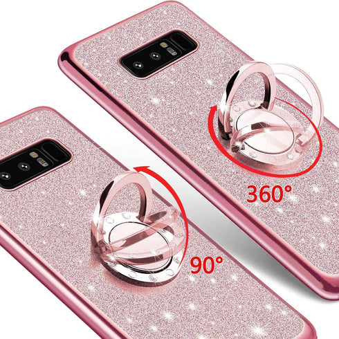 for Galaxy Note 8 Phone Case with Ring Stand Lanyard Strap Drop Protection Shockproof 2-Layer Protective Cover Cute Bling Glitter Girls Women Case...