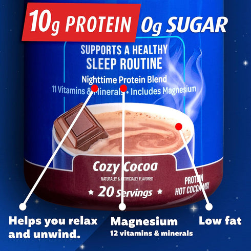 Premier Protein Good Night Protein Powder, Hot Cocoa Mix, 10g Protein, 0g Sugar, 11 Vitamins & Minerals, Nighttime Protein Blend, Magnesium, Zinc,...