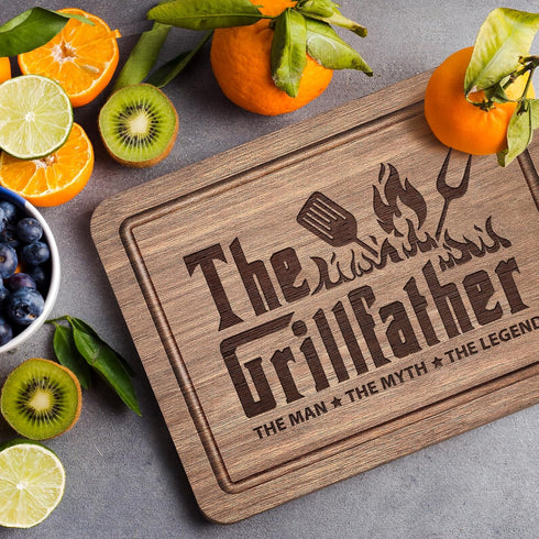 The Grillfather Walnut Cutting Board, Gifts for Dad Ideas, Cool Kitchen Gifts for BBQ, Grill Masters, Birthday Fathers Day Christmas Gifts for Men...
