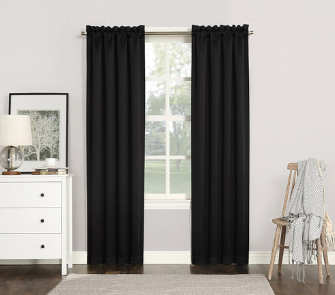 Sun Zero Easton Energy Saving Blackout Rod Pocket Curtain Panel, 40" x 63", Black...