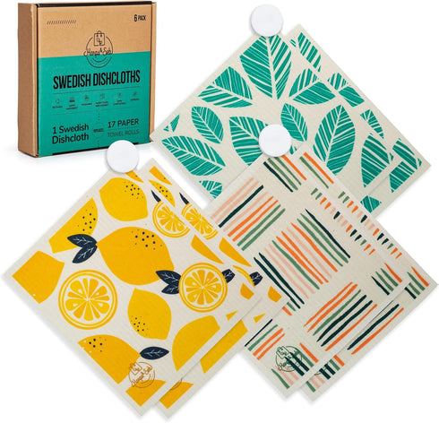 Harps&Seb 6-Pack, Reusable Swedish Dishcloths,Super Absorbent Washable Swedish Dish Towels with Convenient Hanging Clips, No Odor, Biodegradable, ...