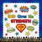Hero Christian Bulletin Board - 87Pcs Back to School Bible Verse God Gives Me Strength Classroom Decoration, Hero Theme Stars Cutouts Buildings Bo...