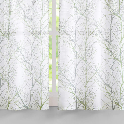 FMFUNCTEX Sage Green Kitchen Curtains with Tree Branch Pattern - Semi Sheer Linen Tiers for Bathroom, Cafe - 24 Inch Length, Grey Farmhouse Rustic...