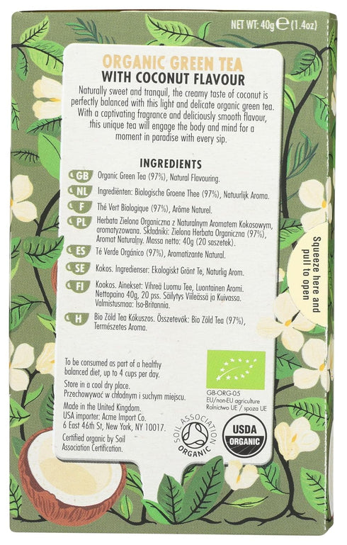 HEATH & HEATHER Organic Green Tea with Coconut 20ct, 20 CT...