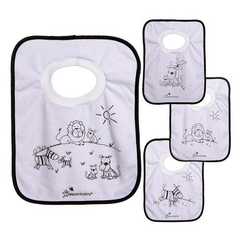 Dreambaby Terry Cloth Cotton Pullover Baby Bibs for Teething Feeding and Drooling - Super Absorbent & Extra Soft - Machine Washable - Jungle Anima...