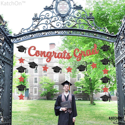KatchOn, Glitter Congrats Grad Banner Red and Black - 10 Feet | Black and Red Graduation Banner, Grad Cap Garland for Grad Decorations Class of 20...