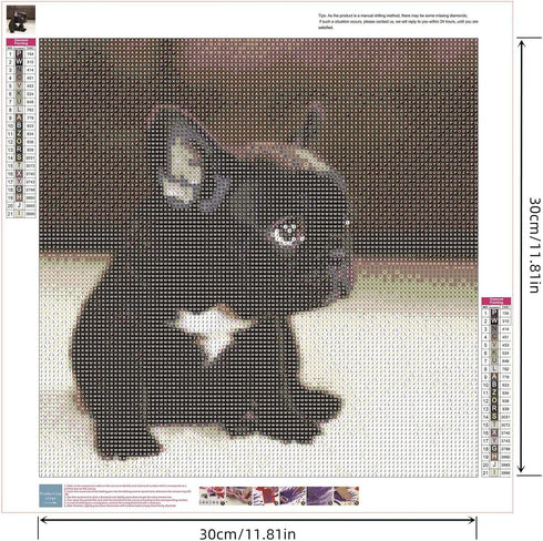 Zimal Full Round Diamond Painting French Bulldog DIY Diamond Mosaic Black Puppy Full Round Diamond Embroidery Cross Stitch Animal Dog 11.8 X 11.8 ...