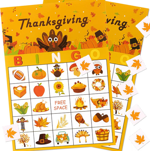 Geefuun 32 Players Thanksgiving Games Fall Bingo Cards for Party Supplies Decorations...