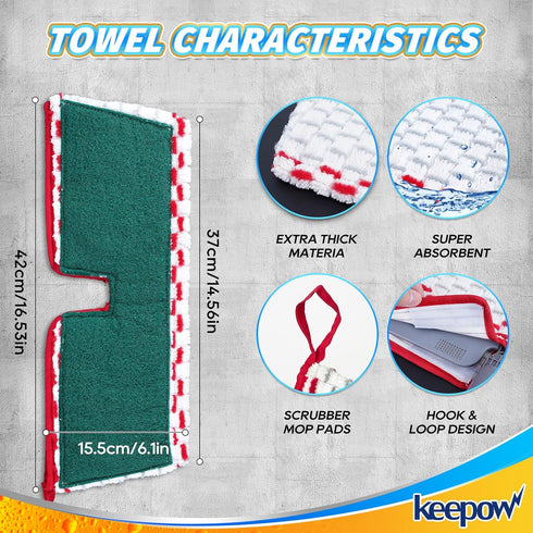 KEEPOW Mop Pads Refills Deep Clean Compatible with O-Cedar Promist Max Spray Mop Double-Side Deep Clean Washable Reusable Flip Mop Pads Replacemen...