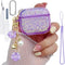 Purple Silver foil Glitter for AirPods 3 Case 3st Generation Cover Clear 2021, Cute Flower Pendant, Cleaning Pen Kit, Soft TPU Silicone Protective...