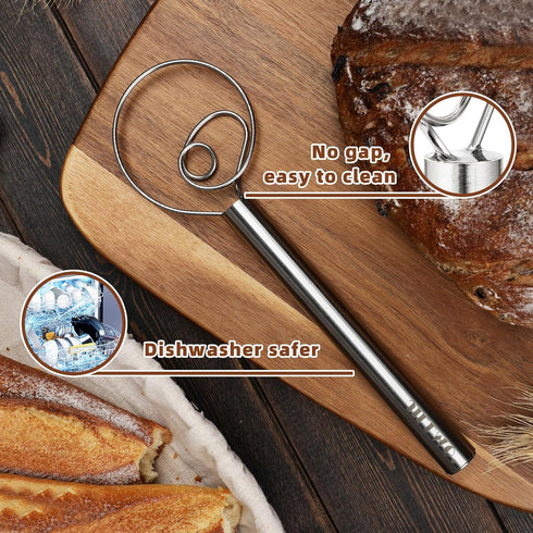 Jillmo Danish Dough Whisk, 12inch Stainless Steel Bread Whisk...