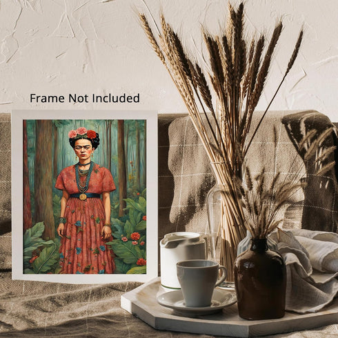 Posterizer 1 pcs- Frida Kahlo inspied art in beautiful red dress-Famous Figures Art Collection-Floral Botanical Art- Living Room Bedroom Decor- un...