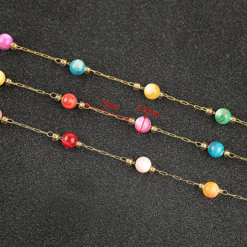 UMAOKANG 3 Yard Mixed Color Shell Bead Chain for Jewelry Making Gold Plated Stainless Steel Jewelry Chains Bulk with Jump Rings and Lobster Clasps...