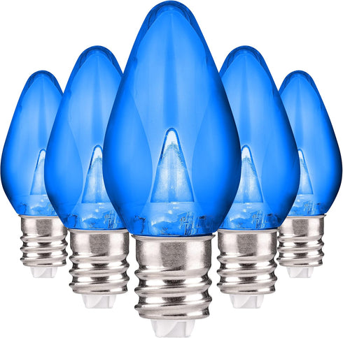 Holiday Lighting Outlet LED Smooth C7 Blue Replacement Christmas Light Bulbs for E12 Sockets, Energy Efficient Commercial Grade, 2 Diode 0.58 Watt...