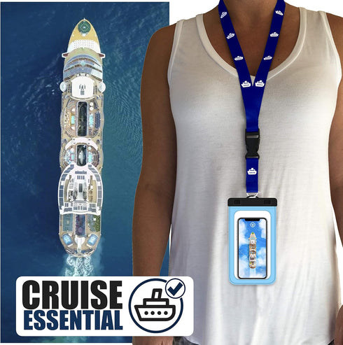 Cruise Lanyards Large Waterproof Cell Phone Pouch Dry Case w/Touch Screen - Screen Size up to 6.5” - for iPhone 15 14 13 12 11 Pro Max XS Plus, Sa...