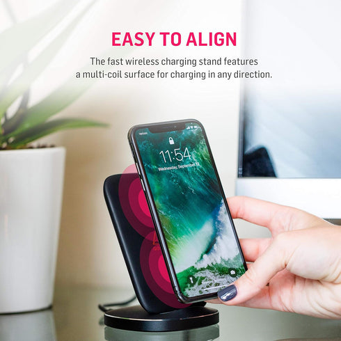 Adonit Wireless Charger Stand (Black) Fast Wireless Charging Qi-Certified for iPhone 12, 12 Pro, 11, 11 Pro, Pro Max, XR, XS, X, 8, 8 Plus, Galaxy...