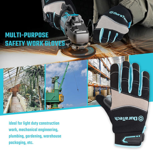 DURATECH Safety Work Gloves, Utility Mechanic Gloves, Touch Screen, Large (1 Pair) for Home Improvement and Construction Work...