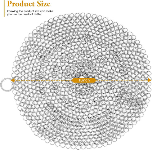 AMAGABELI GARDEN & HOME 10”x10” Round Cast Iron Cleaner 316 Stainless Steel Chainmail Scrubber for Cast Iron Pan Skillet Cleaner for Dishes Cast I...