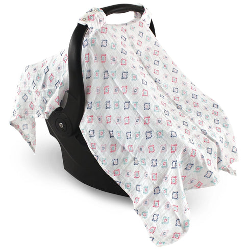 Hudson Baby Unisex Baby Muslin Cotton Car Seat and Stroller Canopy, Pink Aztec, One Size...