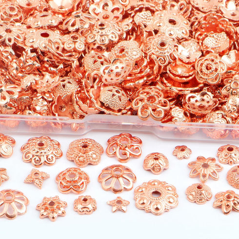 120 Gram Rose Golden Flower End Caps Cone Bead Caps Mixed Styles Spacer Beads Accessories with a Box for DIY Bracelet Necklace Crafts Jewelry Maki...