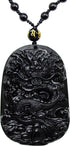 Natural Black Elegant Obsidian Carved Dragon Chakra Pendant Necklace Beads Chain for Lucky (gift box include)...