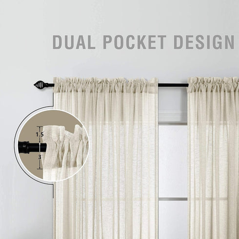 KOUFALL Sheer Curtains 96 Inches Long for Living Room 2 Panel Set,Cream Beige Light Tan Lightweight Thin Linen Look Rod Pocket Boho Neutral Curtai...